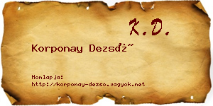 Korponay Dezső névjegykártya
